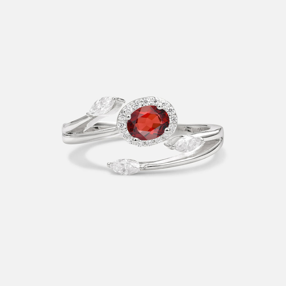 Oval Cut Garnet Engagement Ring with Halo and Marquise Side Stones - Additional view
