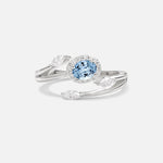 Oval Cut Aquamarine Engagement Ring with Halo and Marquise Side Stones - Additional view