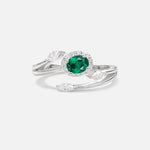 Oval Cut Emerald Engagement Ring with Halo and Marquise Side Stones - Additional view