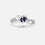 Oval Cut Alexandrite Engagement Ring with Halo and Marquise Side Stones - Additional view