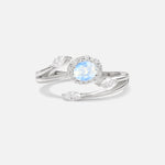 Oval Cut Moonstone Engagement Ring with Halo and Marquise Side Stones - Additional view