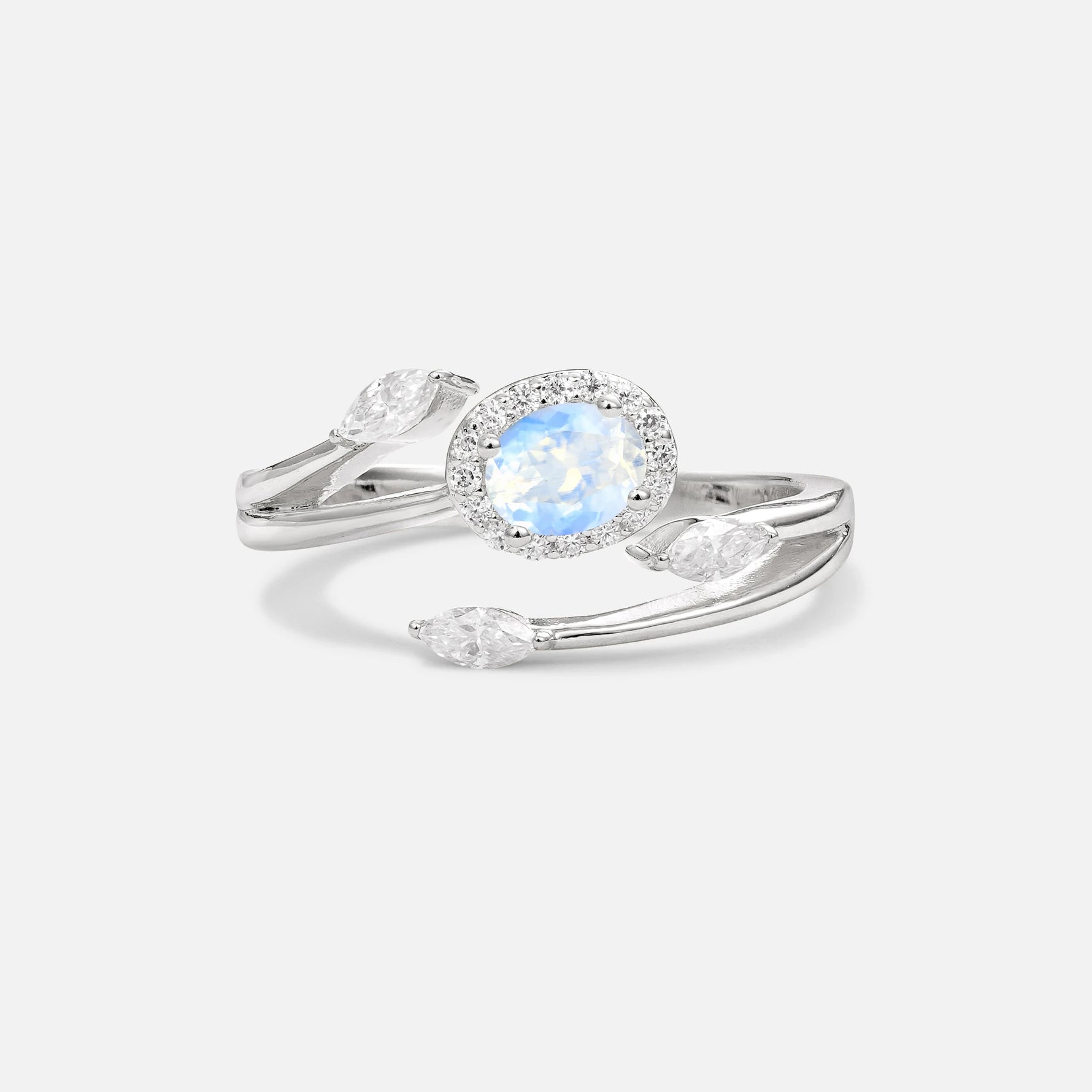 Oval Cut Moonstone Engagement Ring with Halo and Marquise Side Stones - Additional view