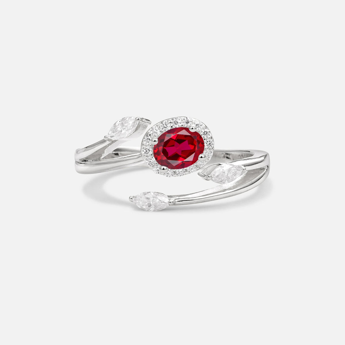 Oval Cut Ruby Engagement Ring with Halo and Marquise Side Stones - Additional view