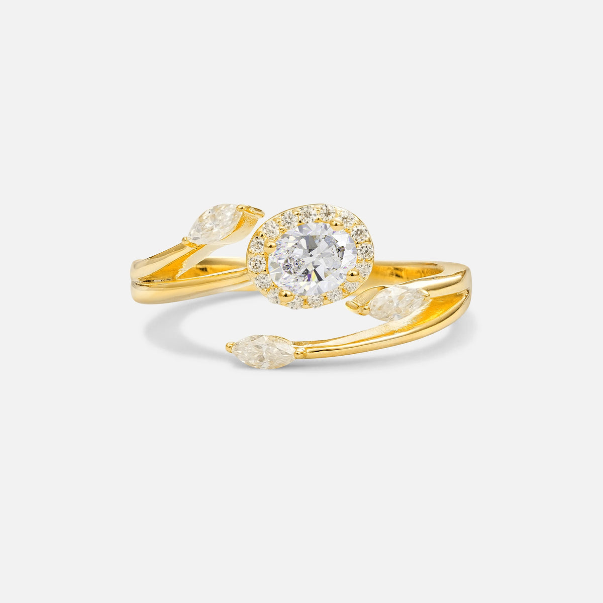 Oval Cut Moissanite Engagement Ring with Halo and Marquise Side Stones - Additional view