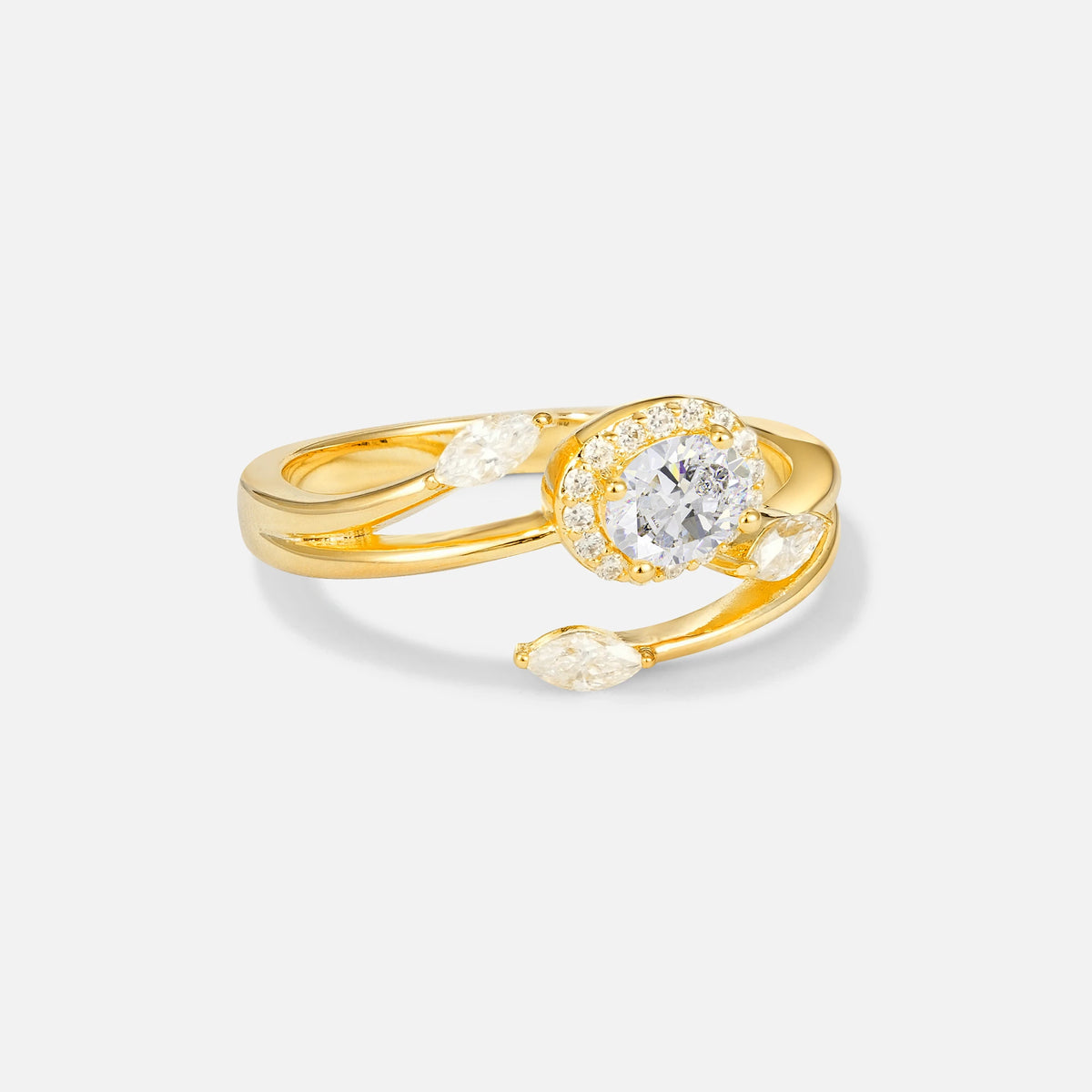 Oval Cut Moissanite Engagement Ring with Halo and Marquise Side Stones - Additional view
