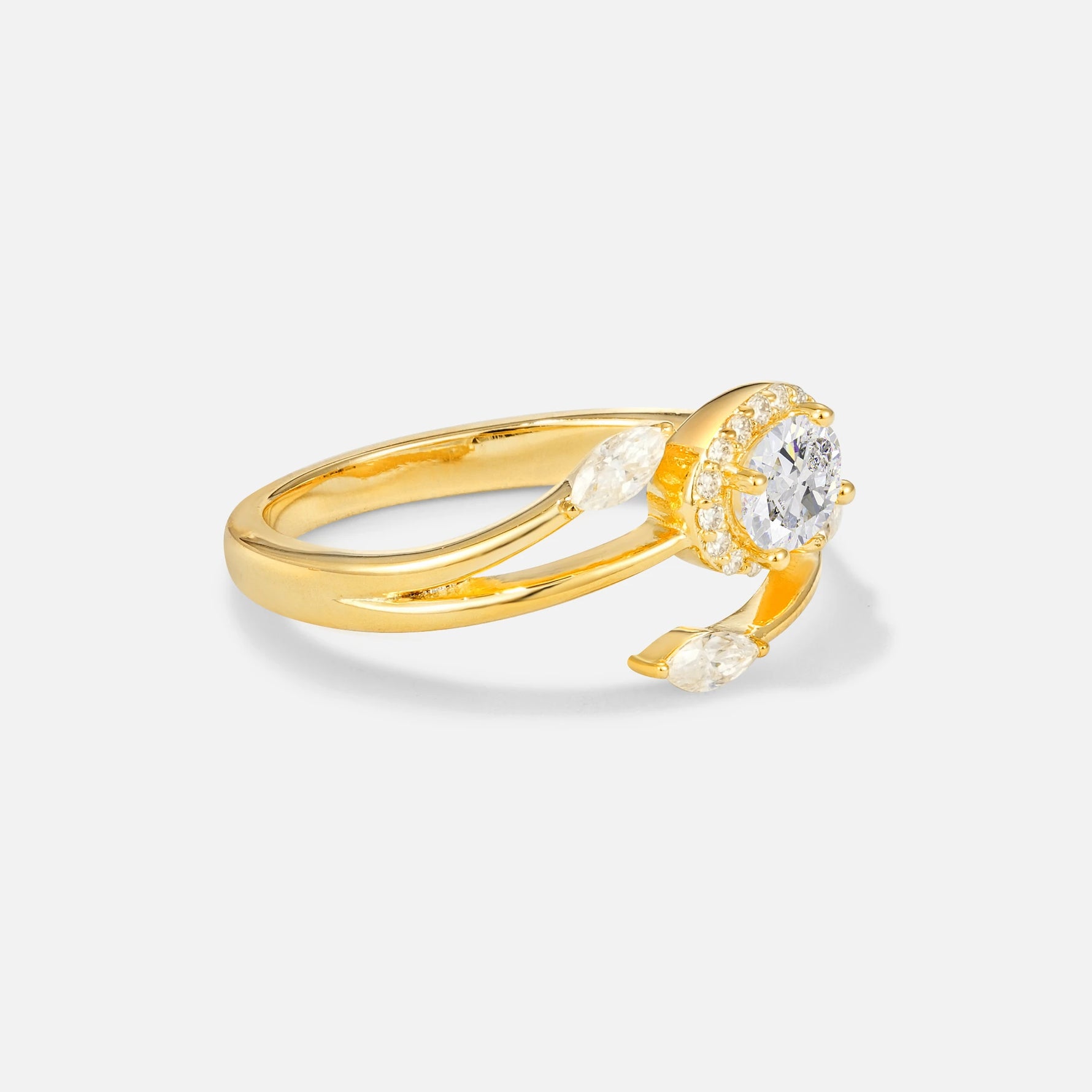 Oval Cut Moissanite Engagement Ring with Halo and Marquise Side Stones - Additional view