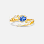 Oval Cut Sapphire Engagement Ring with Halo and Marquise Side Stones - Additional view