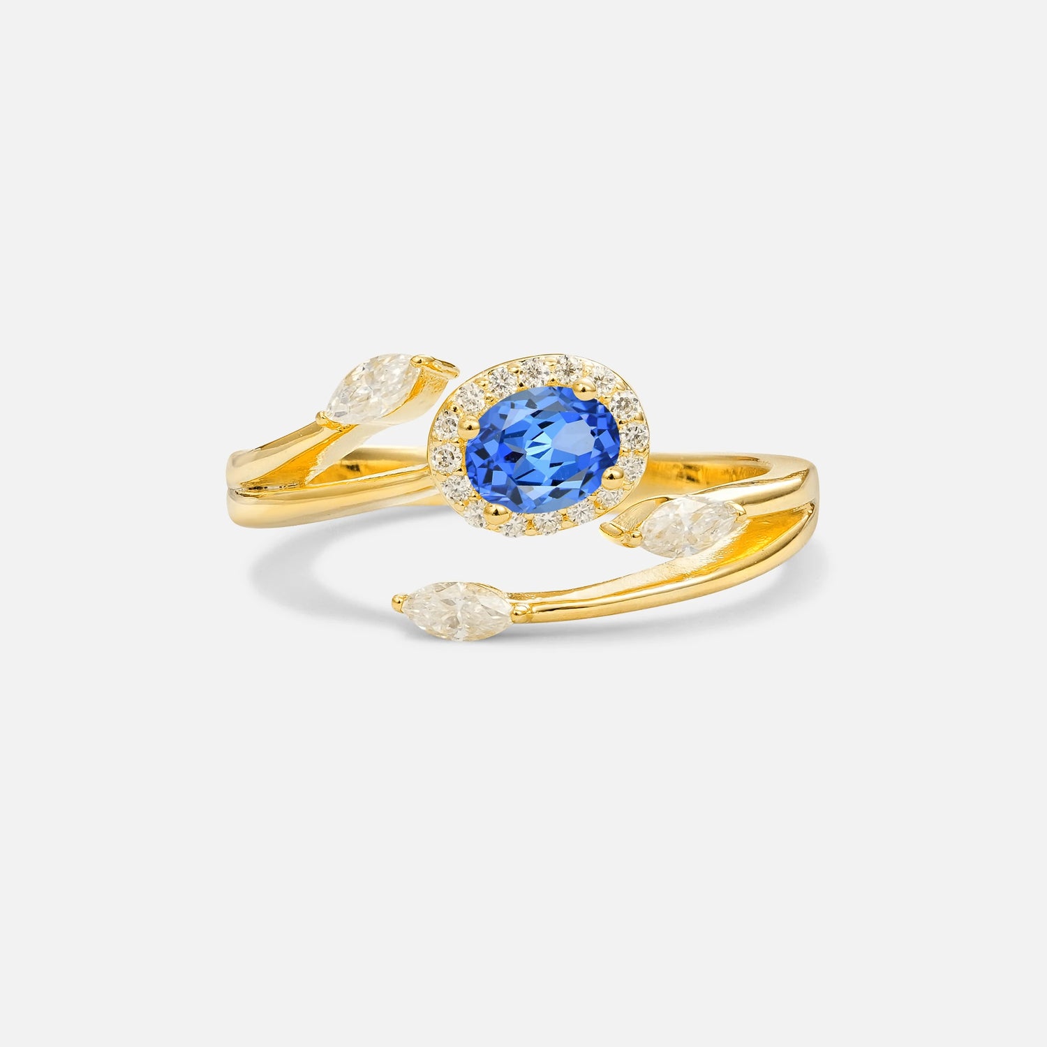 Oval Cut Sapphire Engagement Ring with Halo and Marquise Side Stones - Additional view