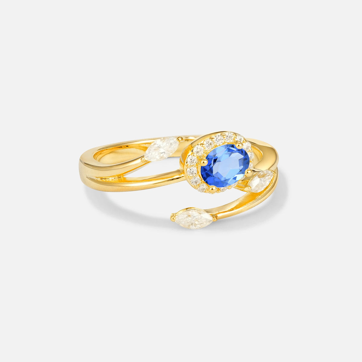 Oval Cut Sapphire Engagement Ring with Halo and Marquise Side Stones - Additional view