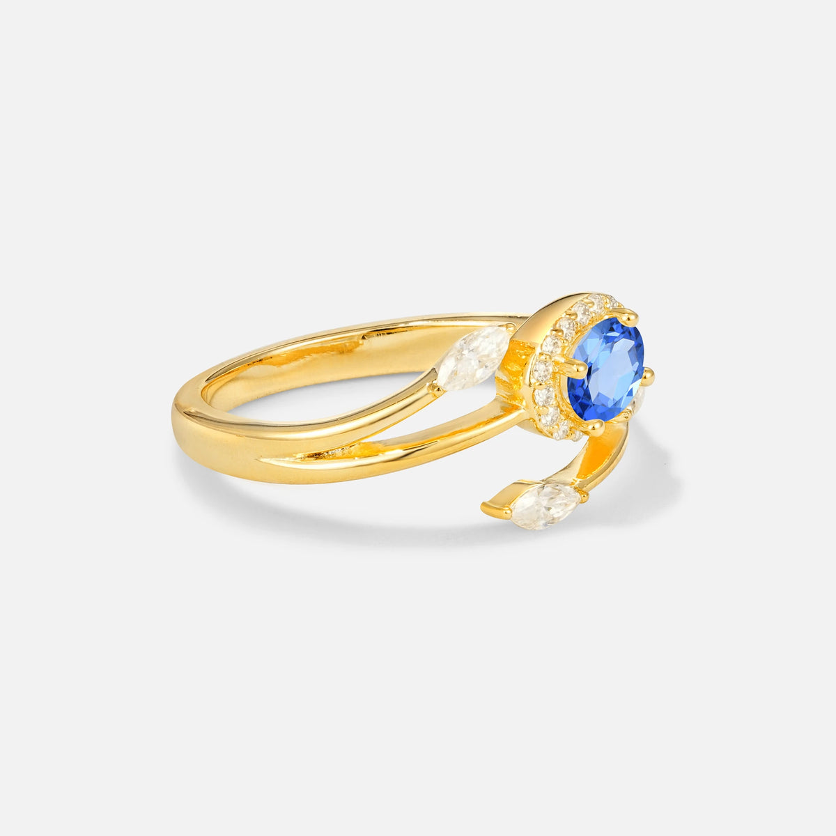 Oval Cut Sapphire Engagement Ring with Halo and Marquise Side Stones - Additional view