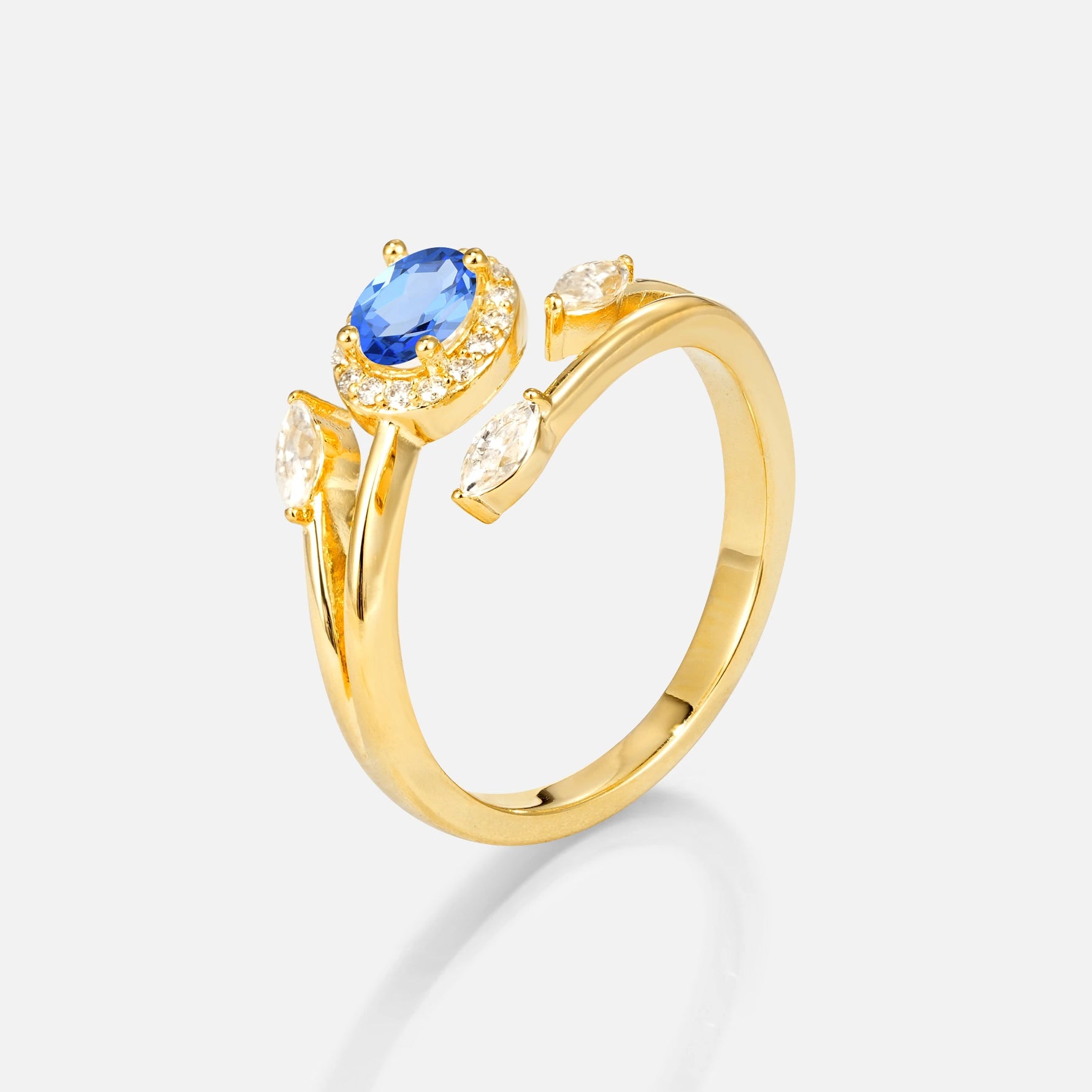 Oval Cut Sapphire Engagement Ring with Halo and Marquise Side Stones - Additional view