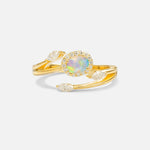 Oval Cut Fire Opal Engagement Ring with Halo and Marquise Side Stones - Additional view