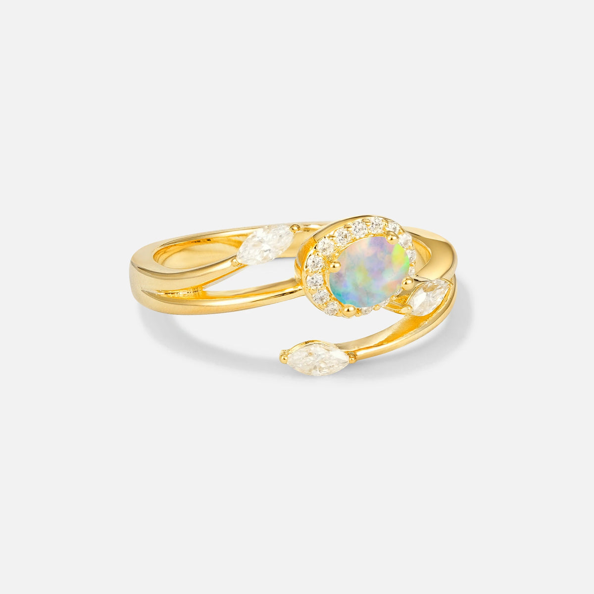 Oval Cut Fire Opal Engagement Ring with Halo and Marquise Side Stones - Additional view