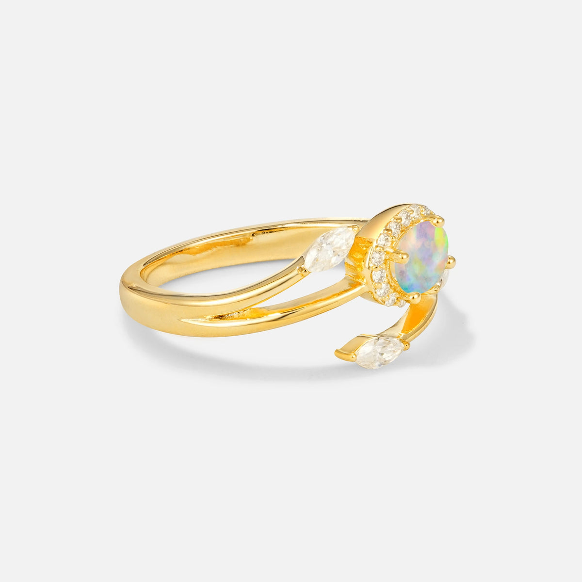 Oval Cut Fire Opal Engagement Ring with Halo and Marquise Side Stones - Additional view