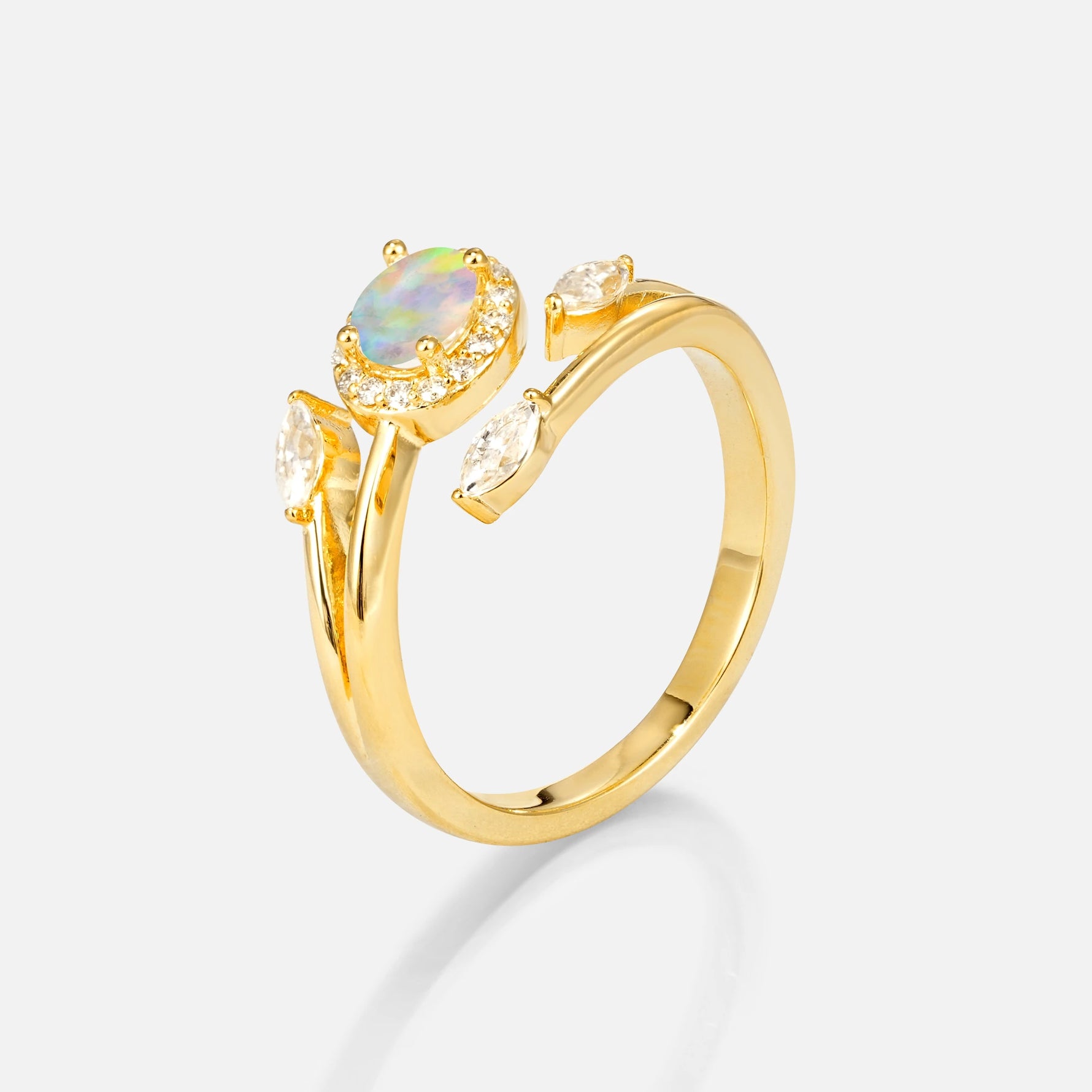 Oval Cut Fire Opal Engagement Ring with Halo and Marquise Side Stones - Additional view
