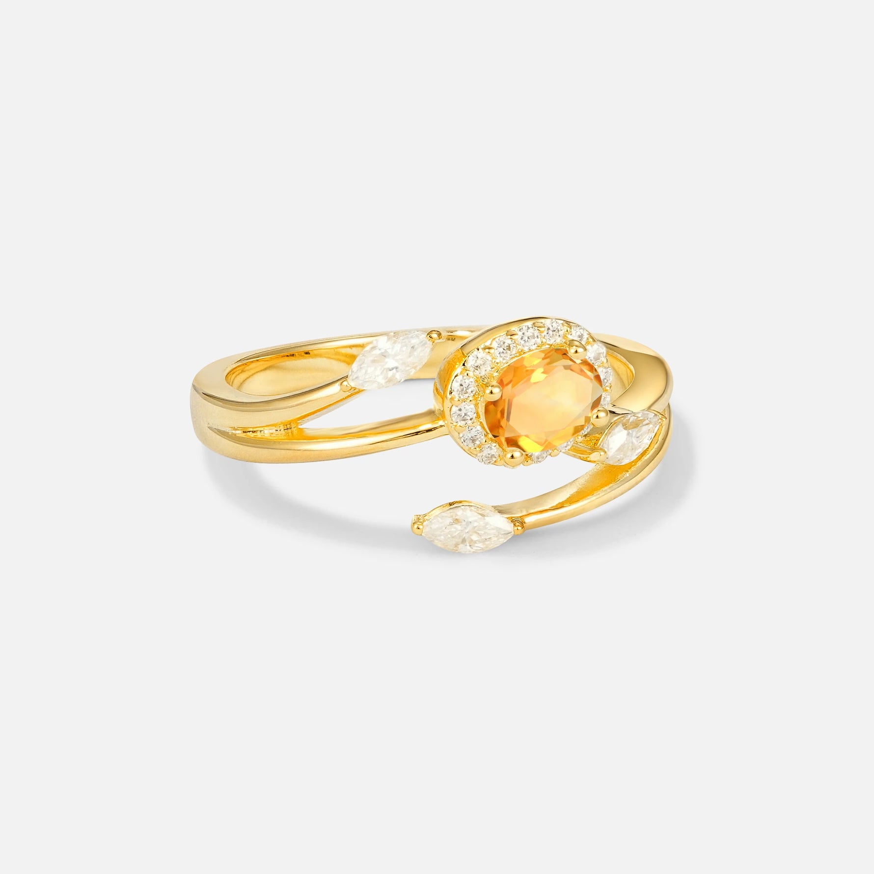 Oval Cut Citrine Engagement Ring with Halo and Marquise Side Stones - Additional view