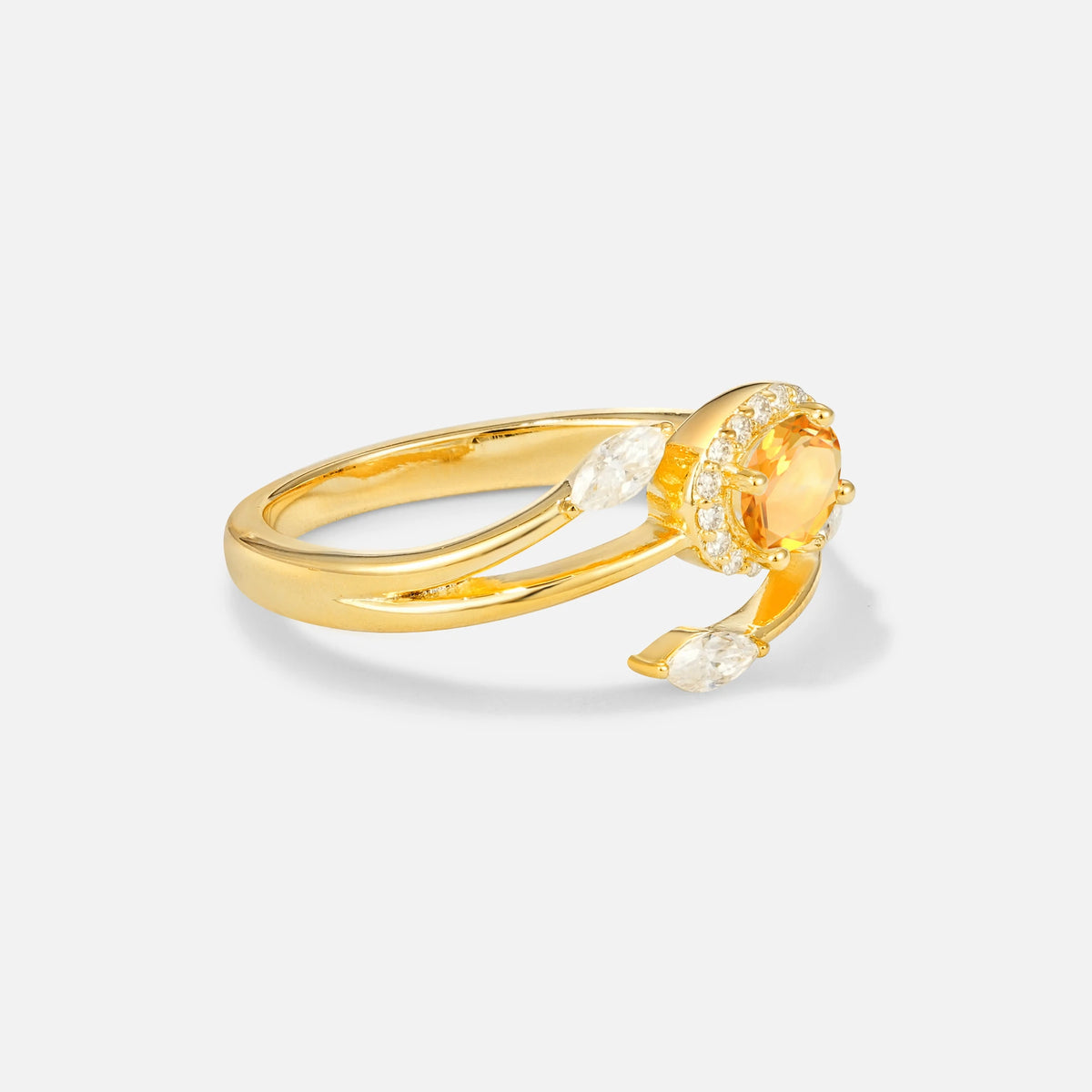 Oval Cut Citrine Engagement Ring with Halo and Marquise Side Stones - Additional view