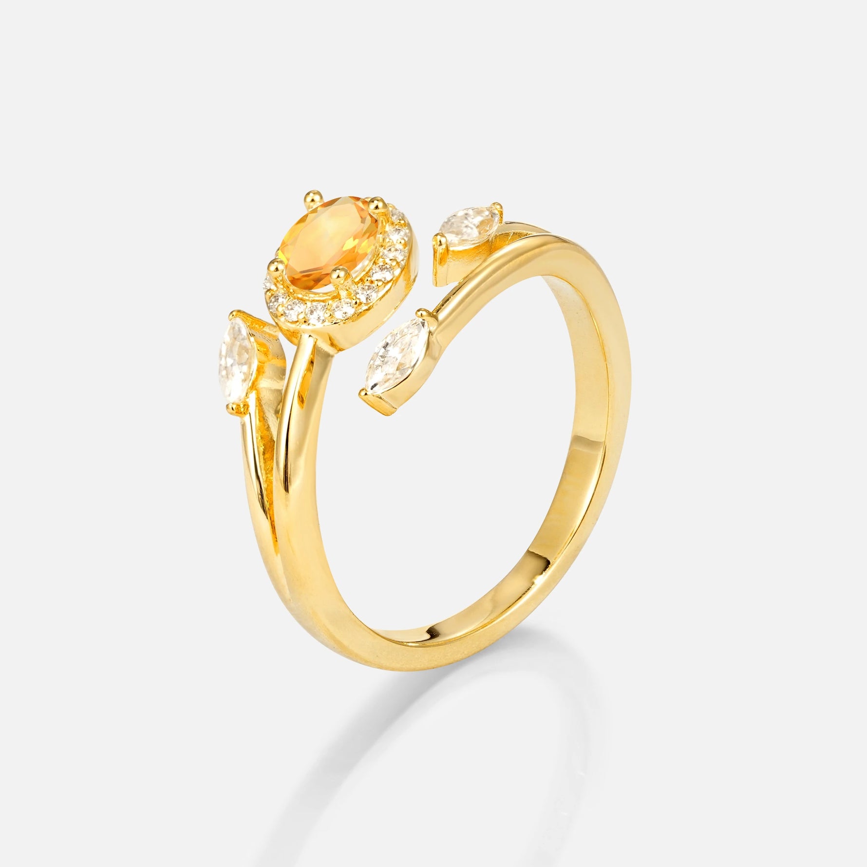Oval Cut Citrine Engagement Ring with Halo and Marquise Side Stones - Additional view