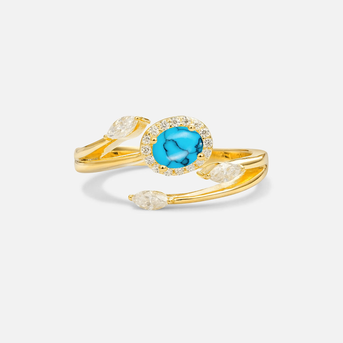 Oval Cut Turquoise Engagement Ring with Halo and Marquise Side Stones - Additional view