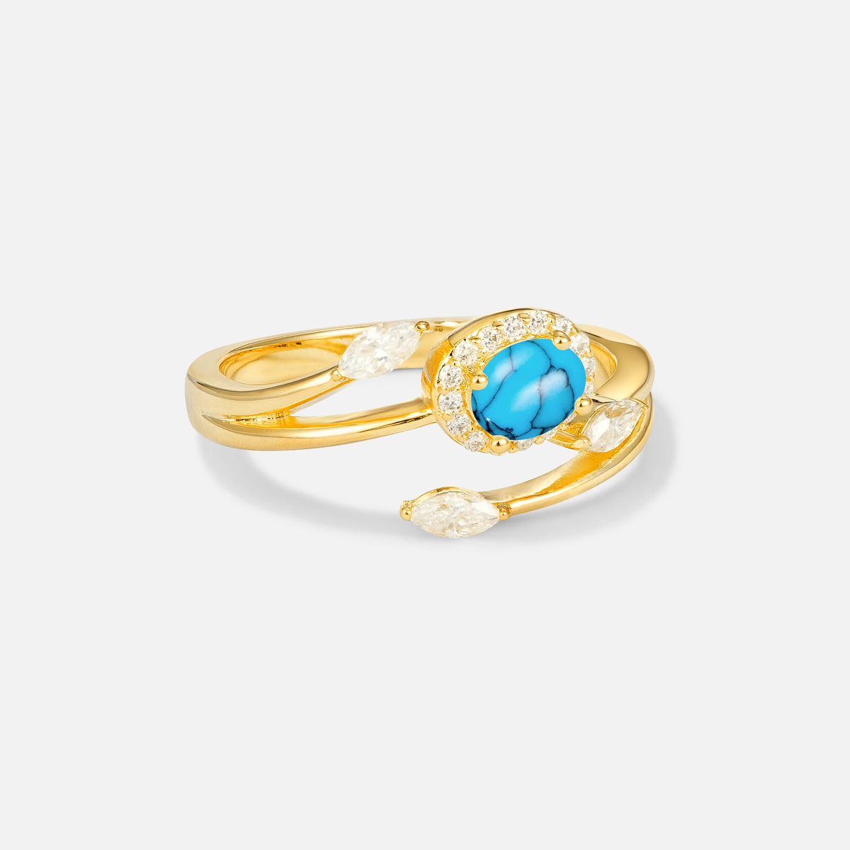 Oval Cut Turquoise Engagement Ring with Halo and Marquise Side Stones - Additional view