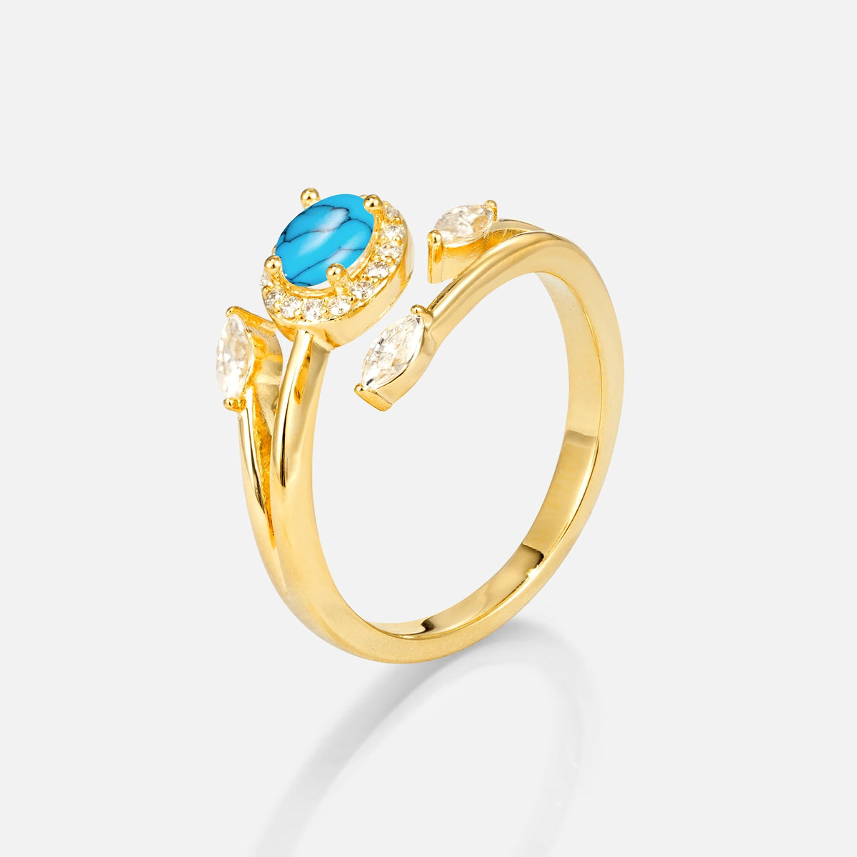 Oval Cut Turquoise Engagement Ring with Halo and Marquise Side Stones - Additional view