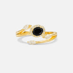 Oval Cut Black Onyx Engagement Ring with Halo and Marquise Side Stones - Additional view