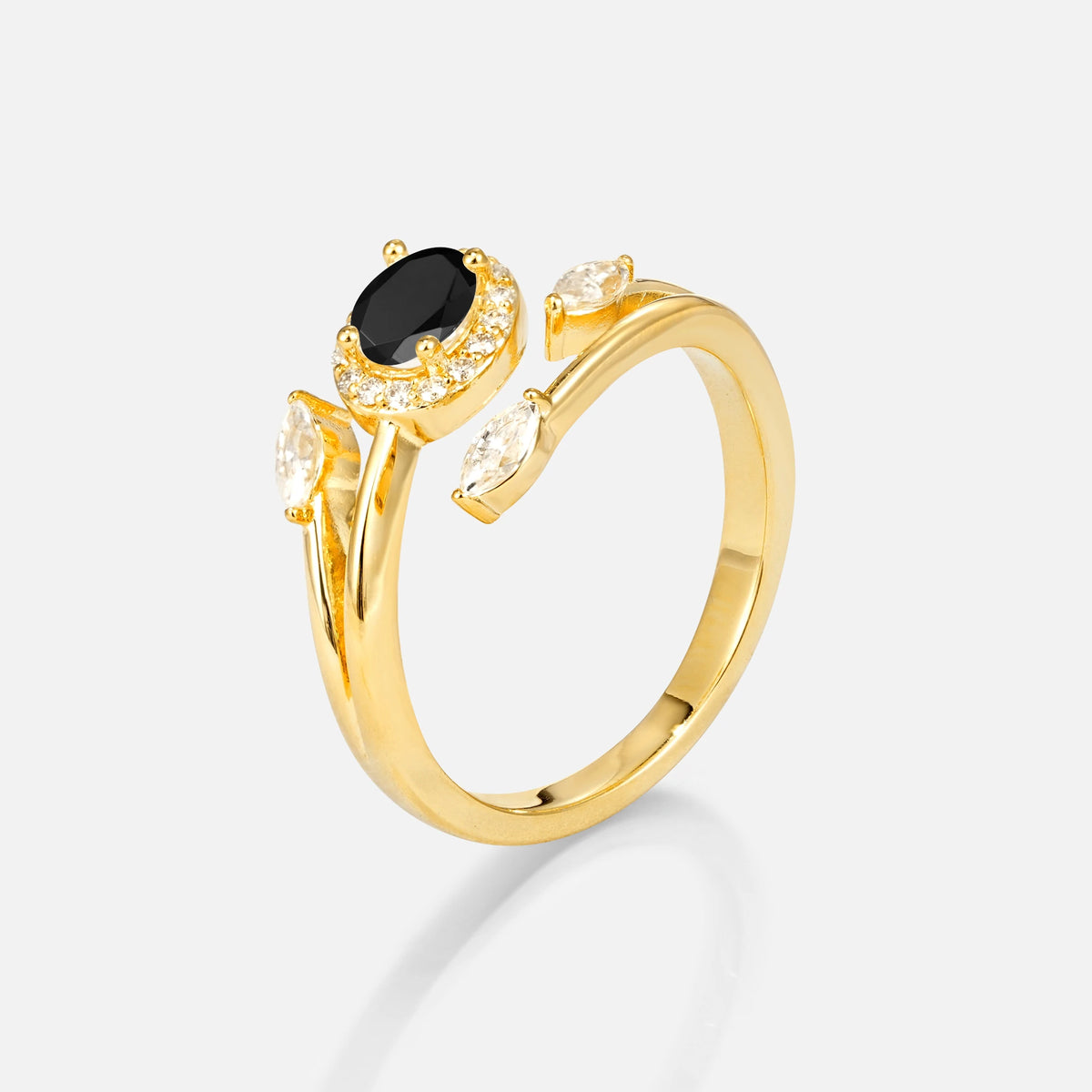 Oval Cut Black Onyx Engagement Ring with Halo and Marquise Side Stones - Additional view