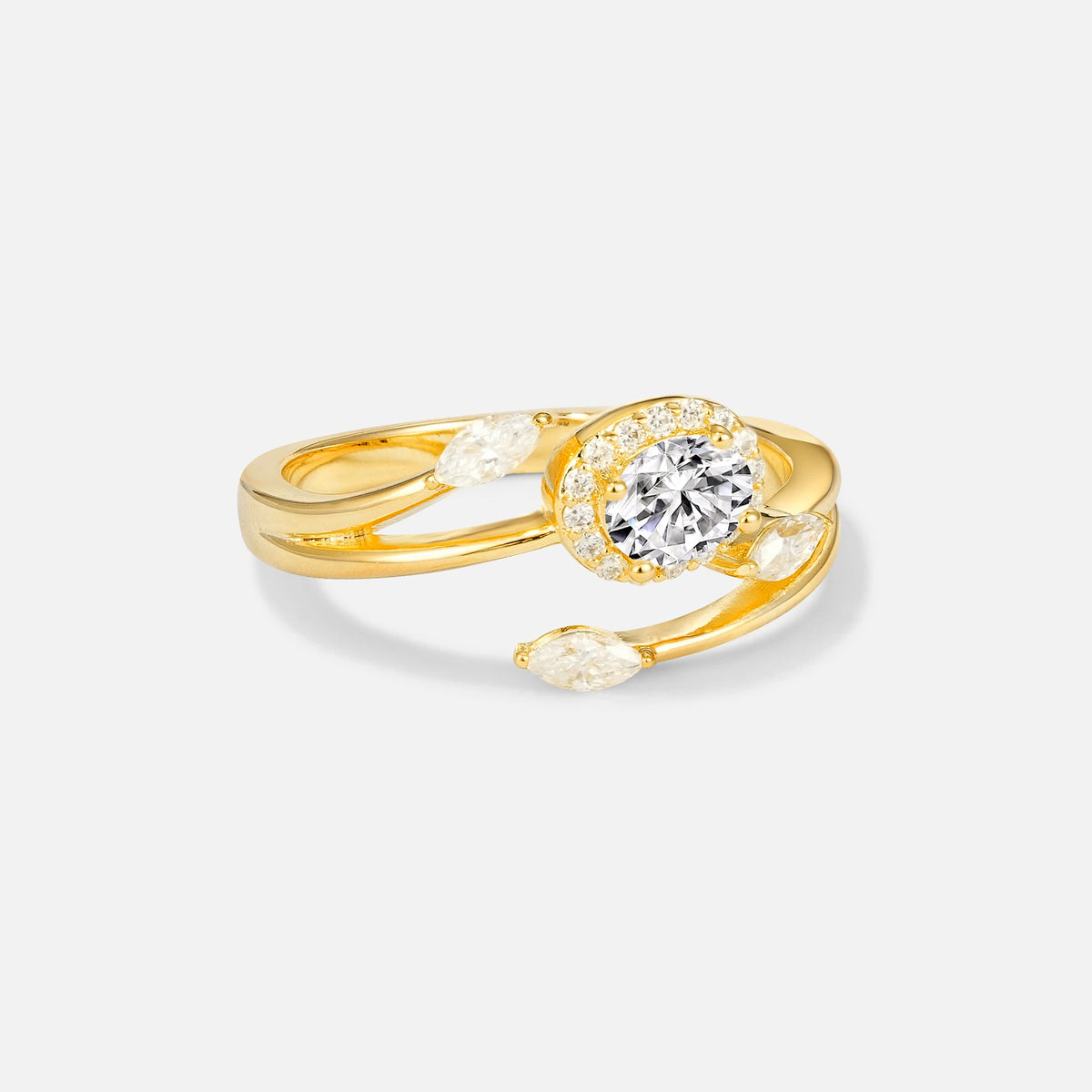 Oval Cut Lab Diamond Engagement Ring with Halo and Marquise Side Stones - Additional view