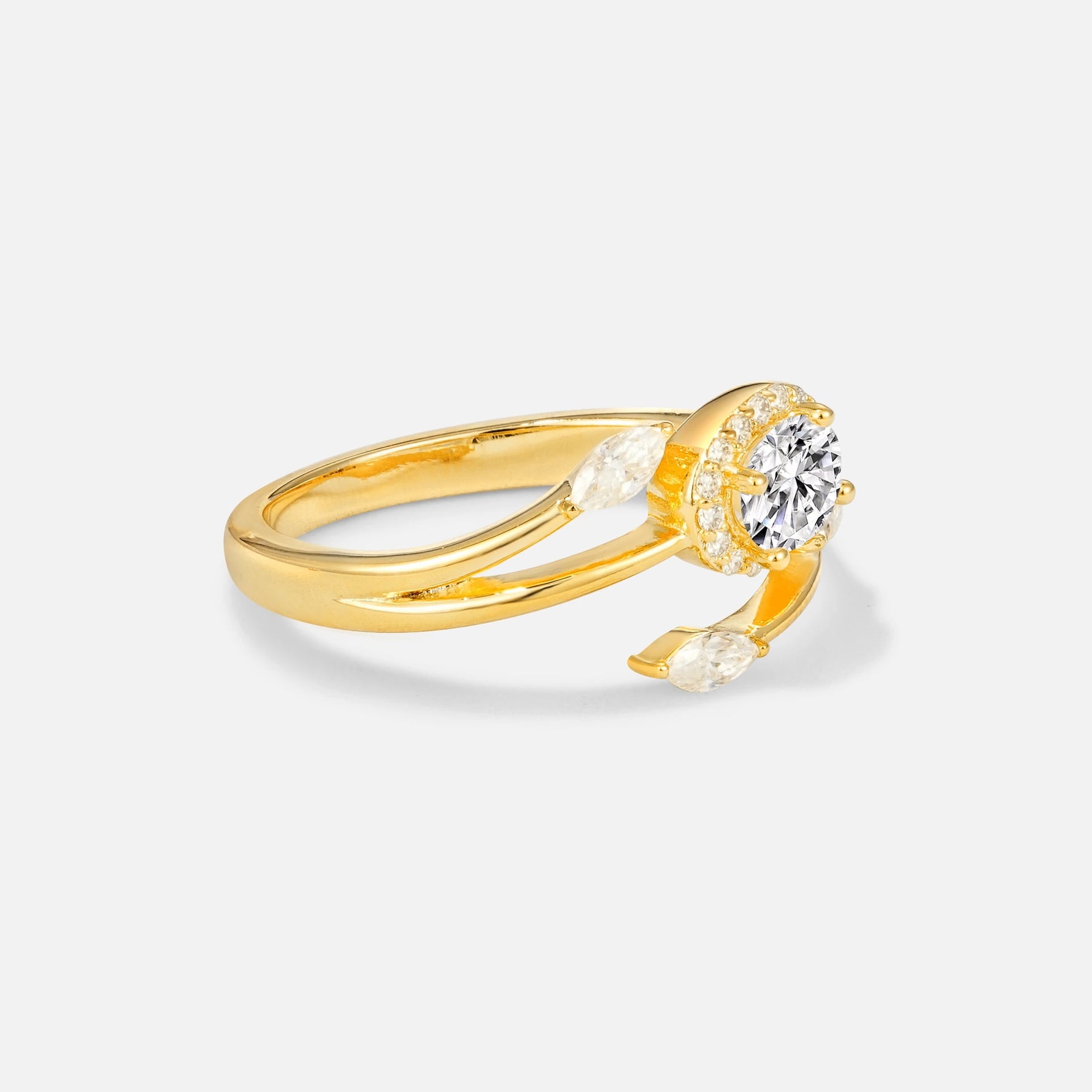 Oval Cut Lab Diamond Engagement Ring with Halo and Marquise Side Stones - Additional view