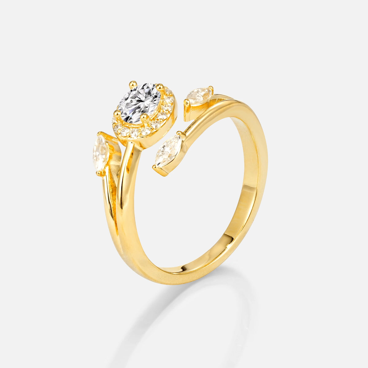 Oval Cut Lab Diamond Engagement Ring with Halo and Marquise Side Stones - Additional view