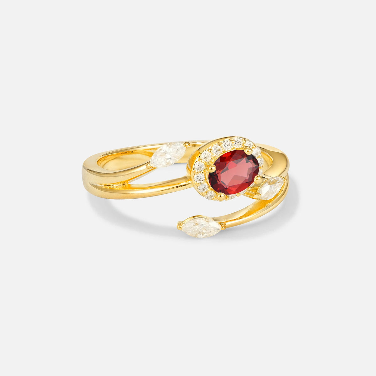 Oval Cut Garnet Engagement Ring with Halo and Marquise Side Stones - Additional view