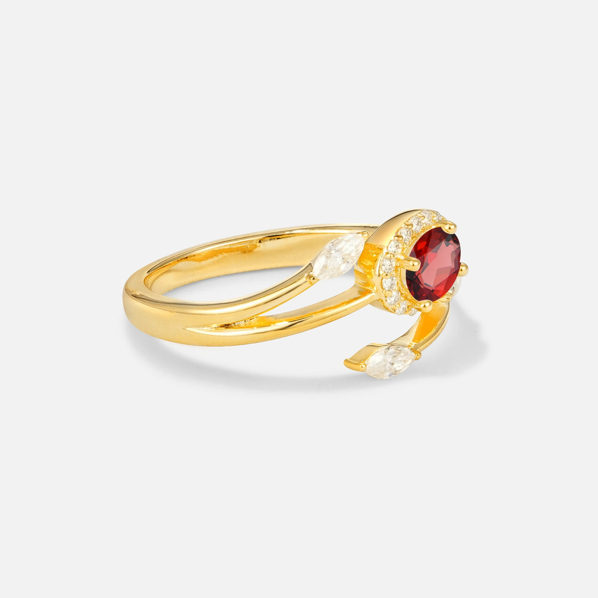 Oval Cut Garnet Engagement Ring with Halo and Marquise Side Stones - Additional view