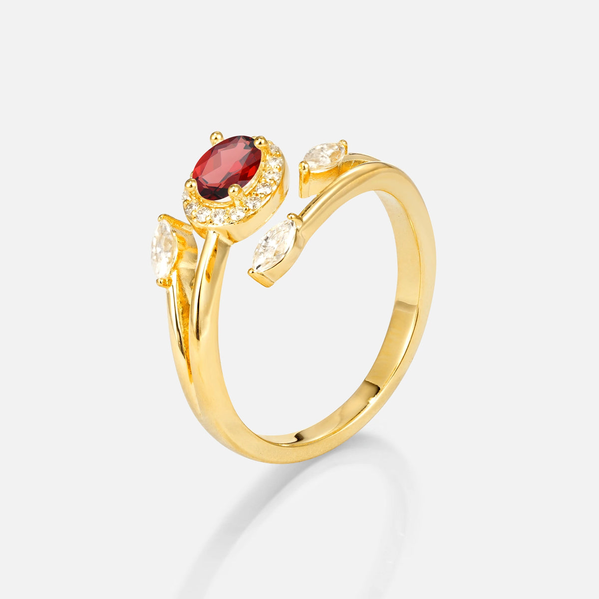 Oval Cut Garnet Engagement Ring with Halo and Marquise Side Stones - Additional view