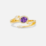 Oval Cut Amethyst Engagement Ring with Halo and Marquise Side Stones - Additional view