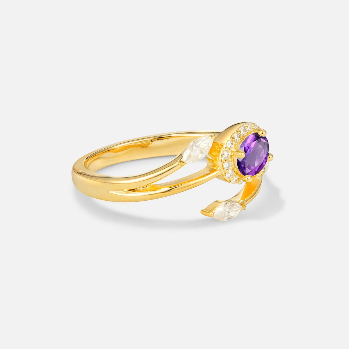 Oval Cut Amethyst Engagement Ring with Halo and Marquise Side Stones - Additional view