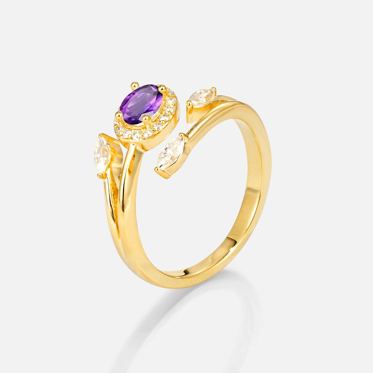Oval Cut Amethyst Engagement Ring with Halo and Marquise Side Stones - Additional view