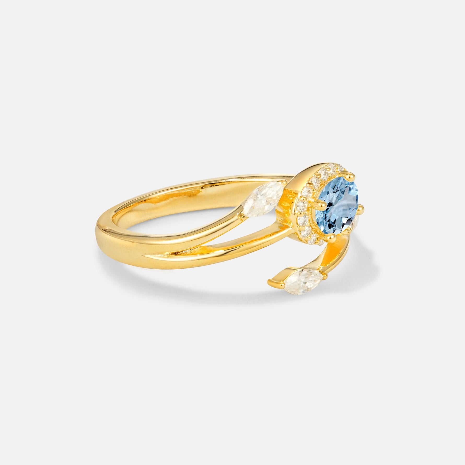 Oval Cut Aquamarine Engagement Ring with Halo and Marquise Side Stones - Additional view