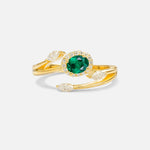 Oval Cut Emerald Engagement Ring with Halo and Marquise Side Stones - Additional view