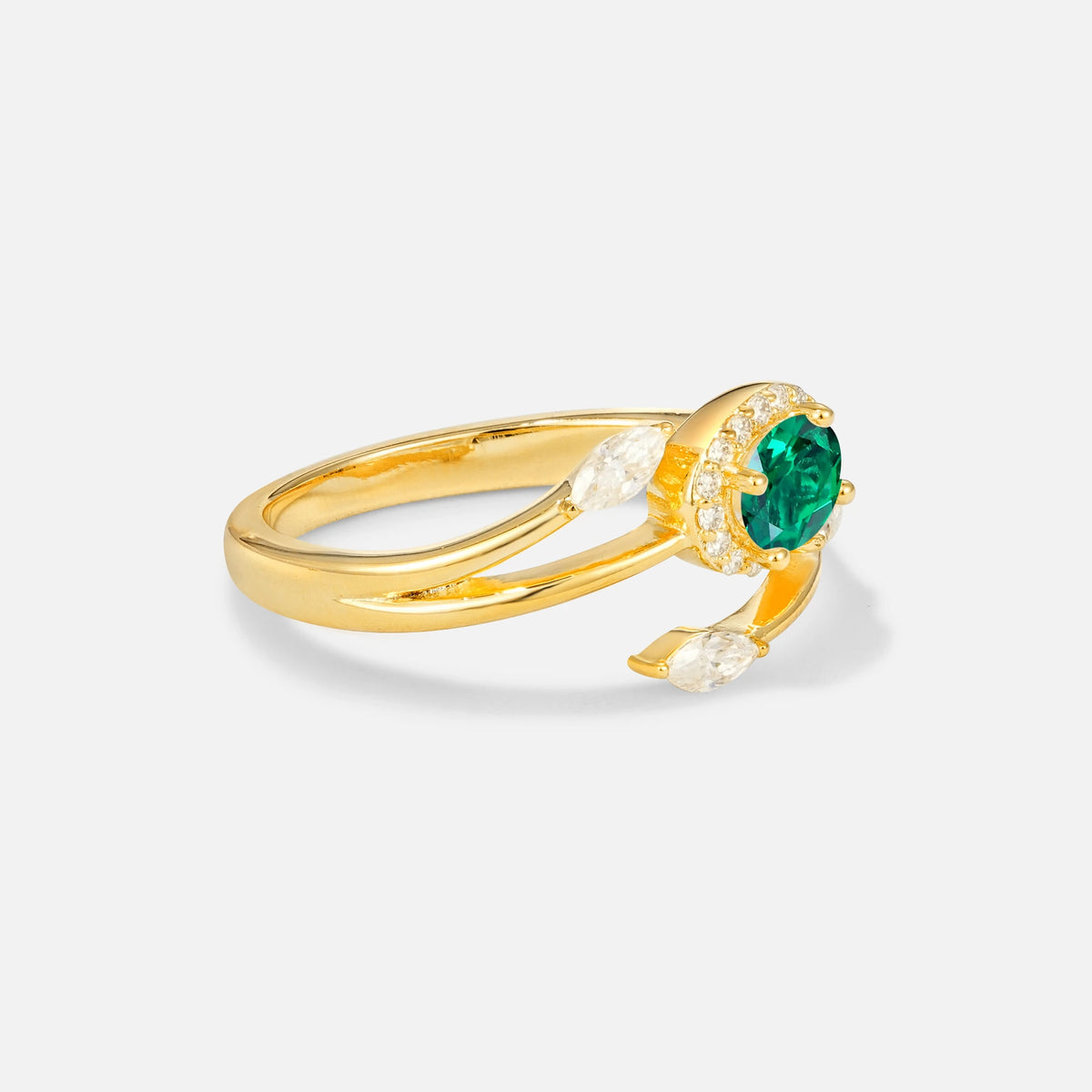 Oval Cut Emerald Engagement Ring with Halo and Marquise Side Stones - Additional view