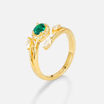 Oval Cut Emerald Engagement Ring with Halo and Marquise Side Stones - Additional view