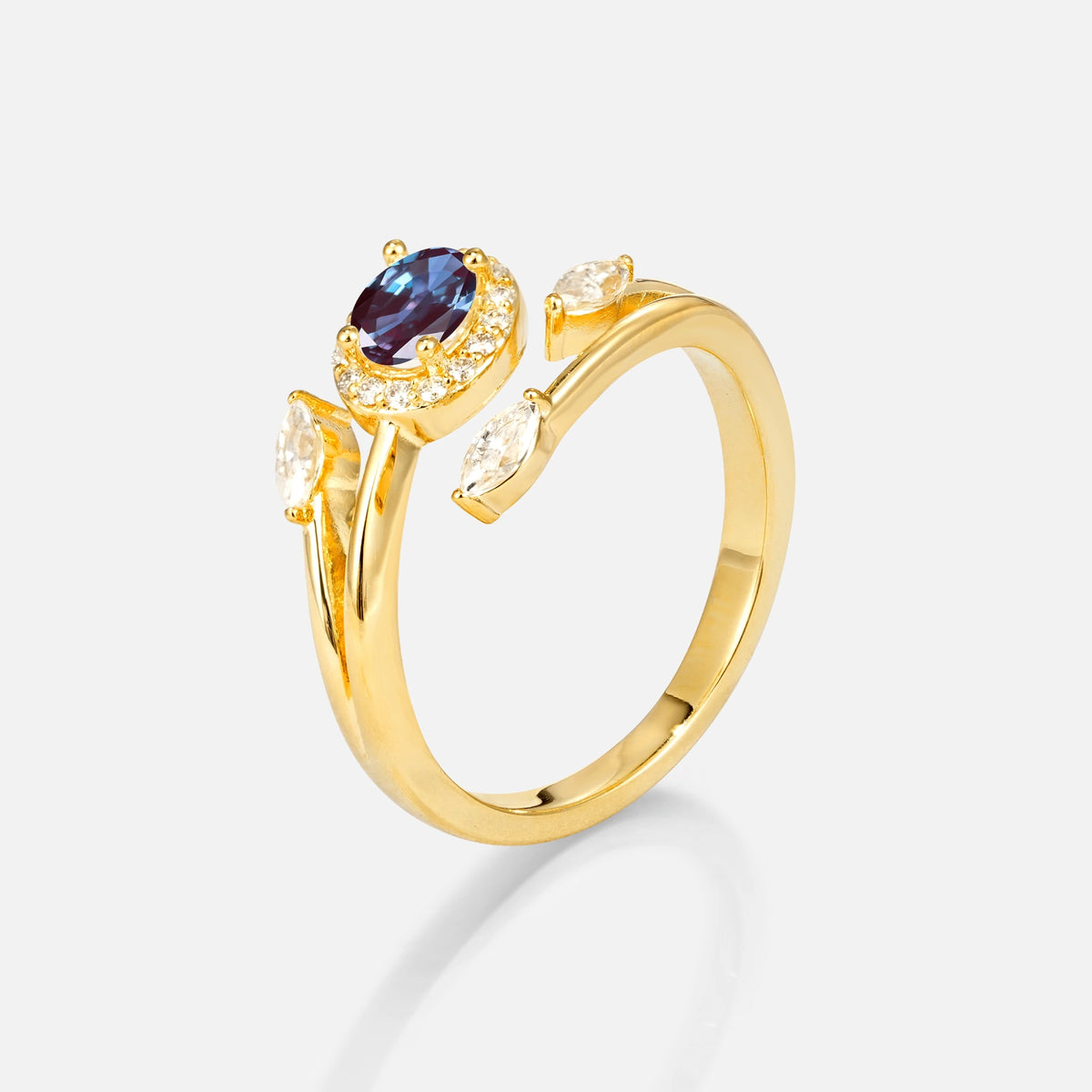 Oval Cut Alexandrite Engagement Ring with Halo and Marquise Side Stones - Additional view