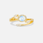 Oval Cut Moonstone Engagement Ring with Halo and Marquise Side Stones - Additional view
