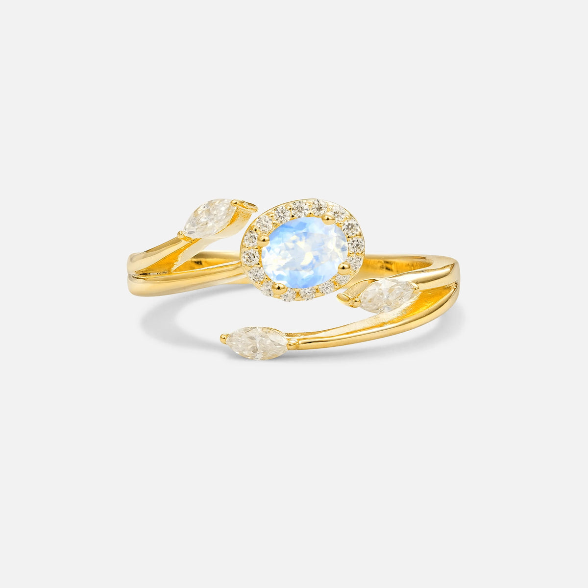 Oval Cut Moonstone Engagement Ring with Halo and Marquise Side Stones - Additional view