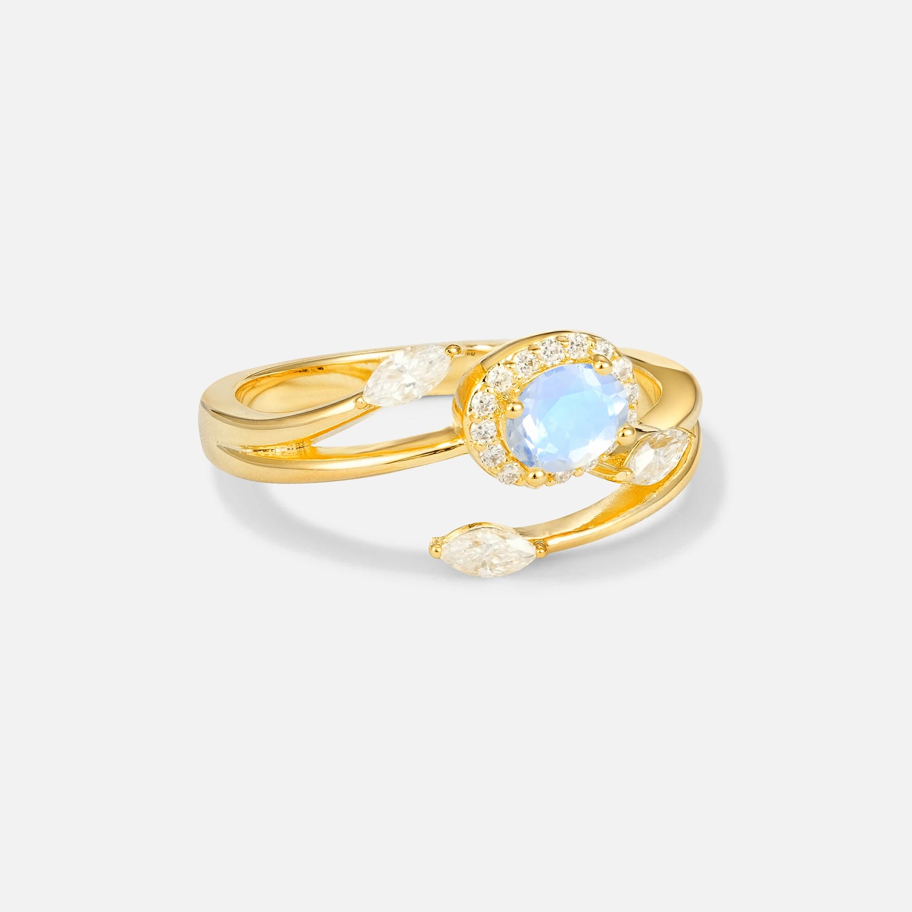 Oval Cut Moonstone Engagement Ring with Halo and Marquise Side Stones - Additional view