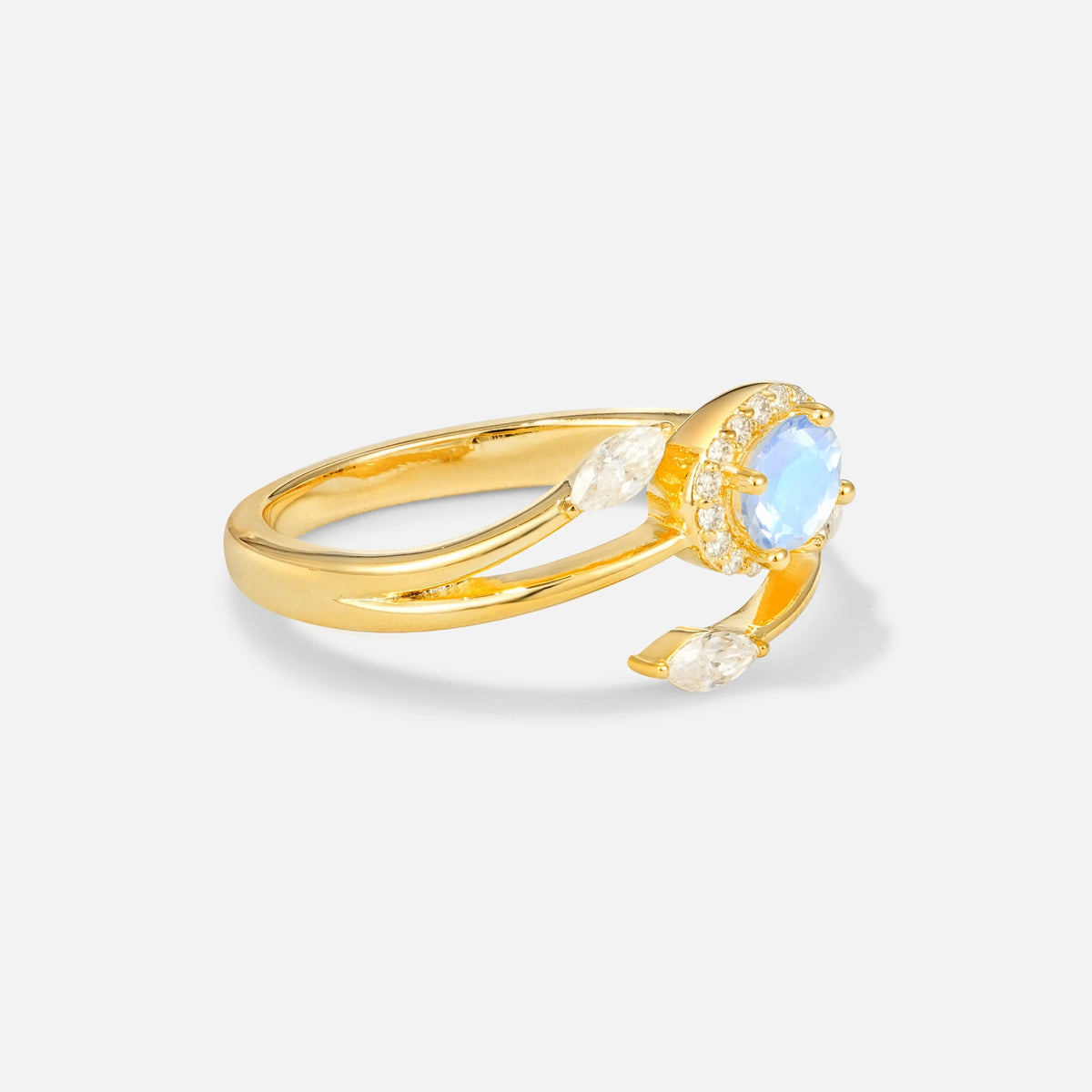 Oval Cut Moonstone Engagement Ring with Halo and Marquise Side Stones - Additional view