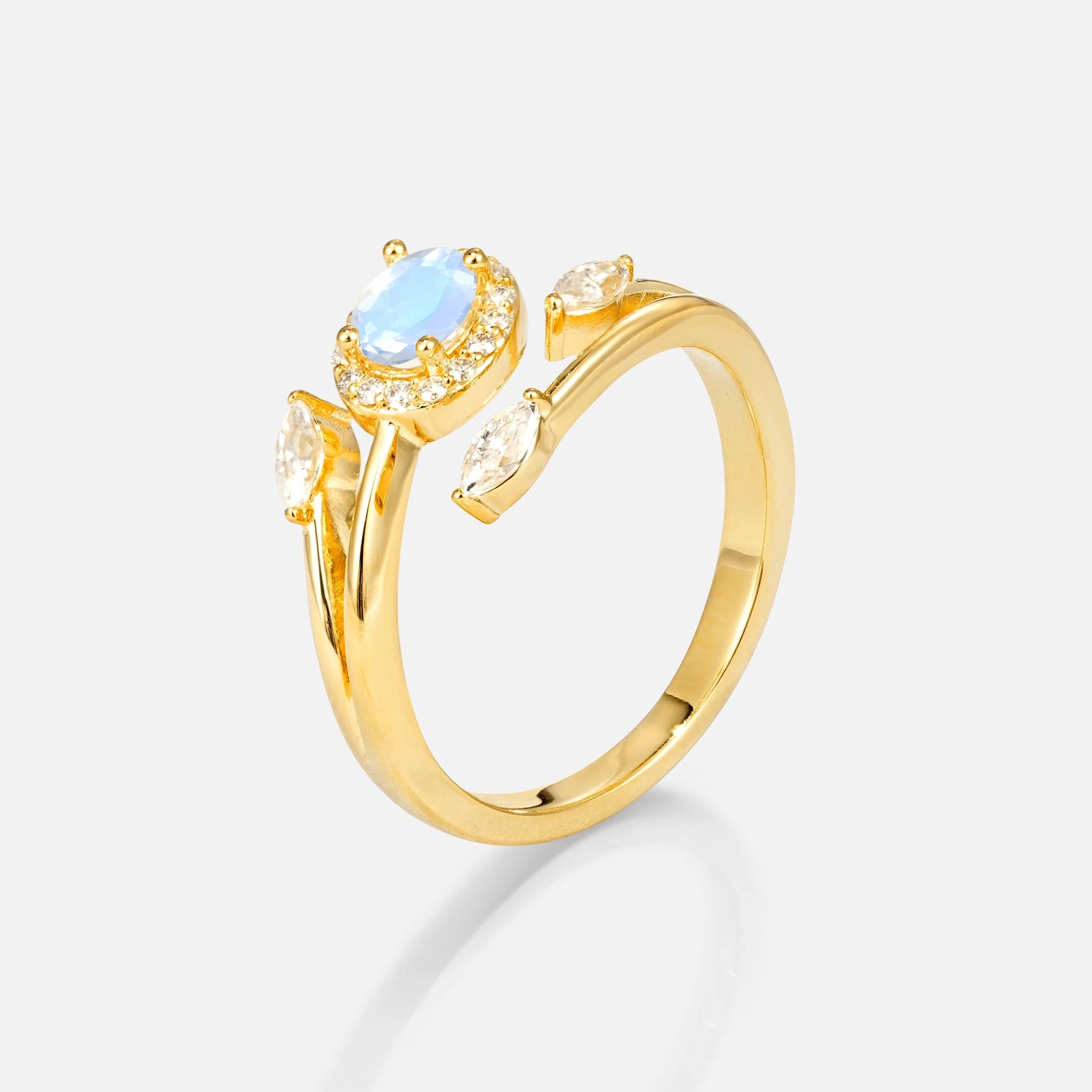 Oval Cut Moonstone Engagement Ring with Halo and Marquise Side Stones - Additional view