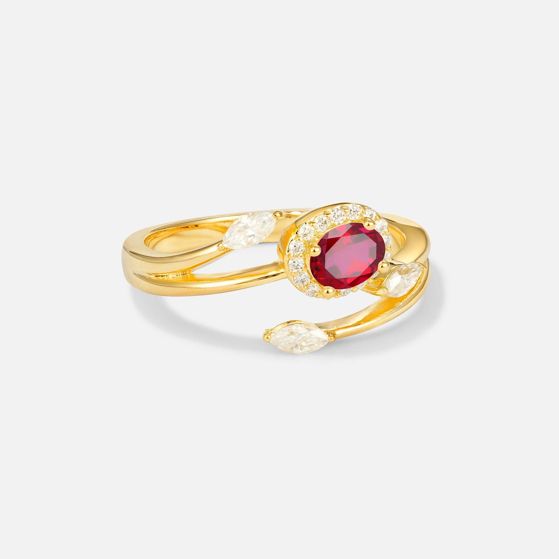 Oval Cut Ruby Engagement Ring with Halo and Marquise Side Stones - Additional view