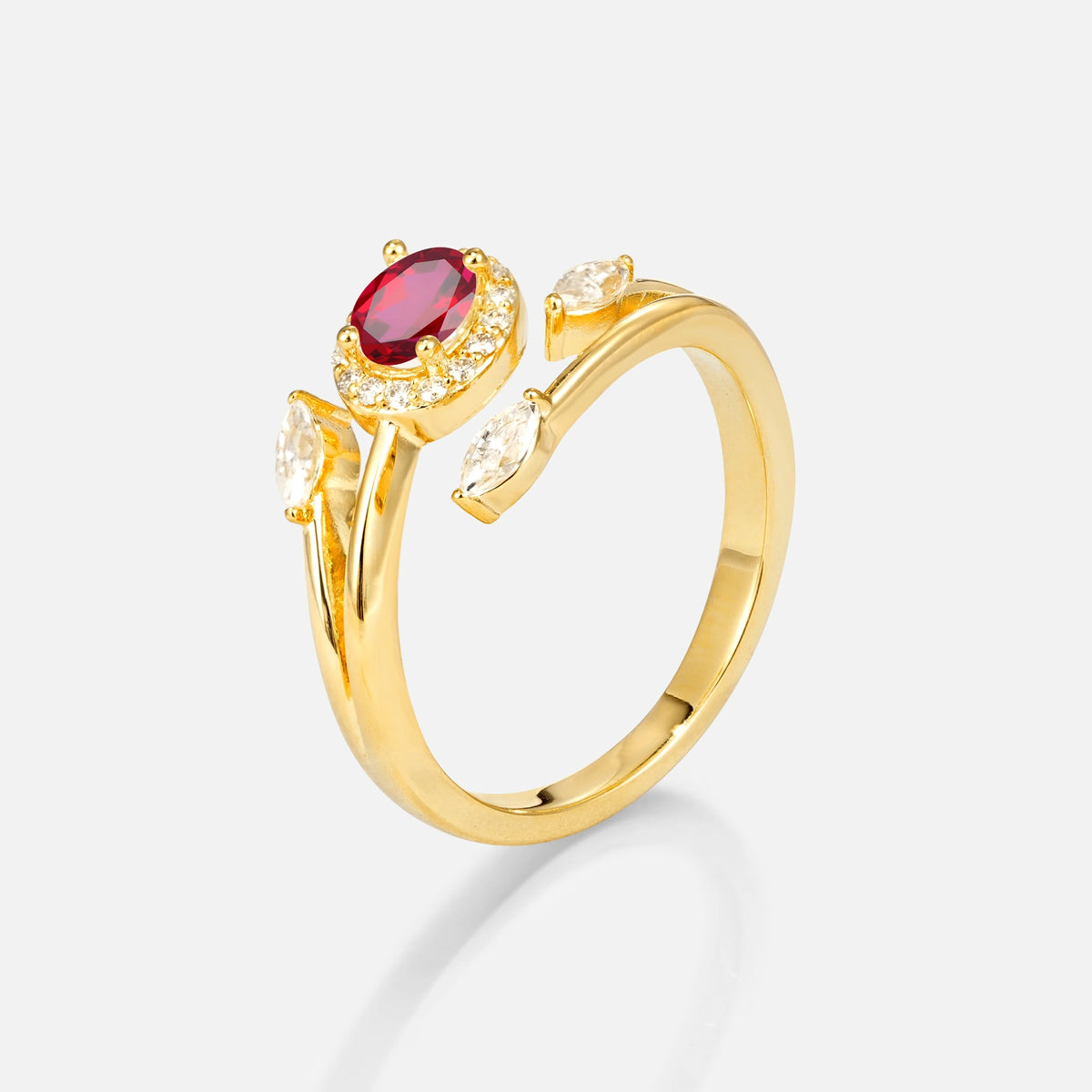 Oval Cut Ruby Engagement Ring with Halo and Marquise Side Stones - Additional view