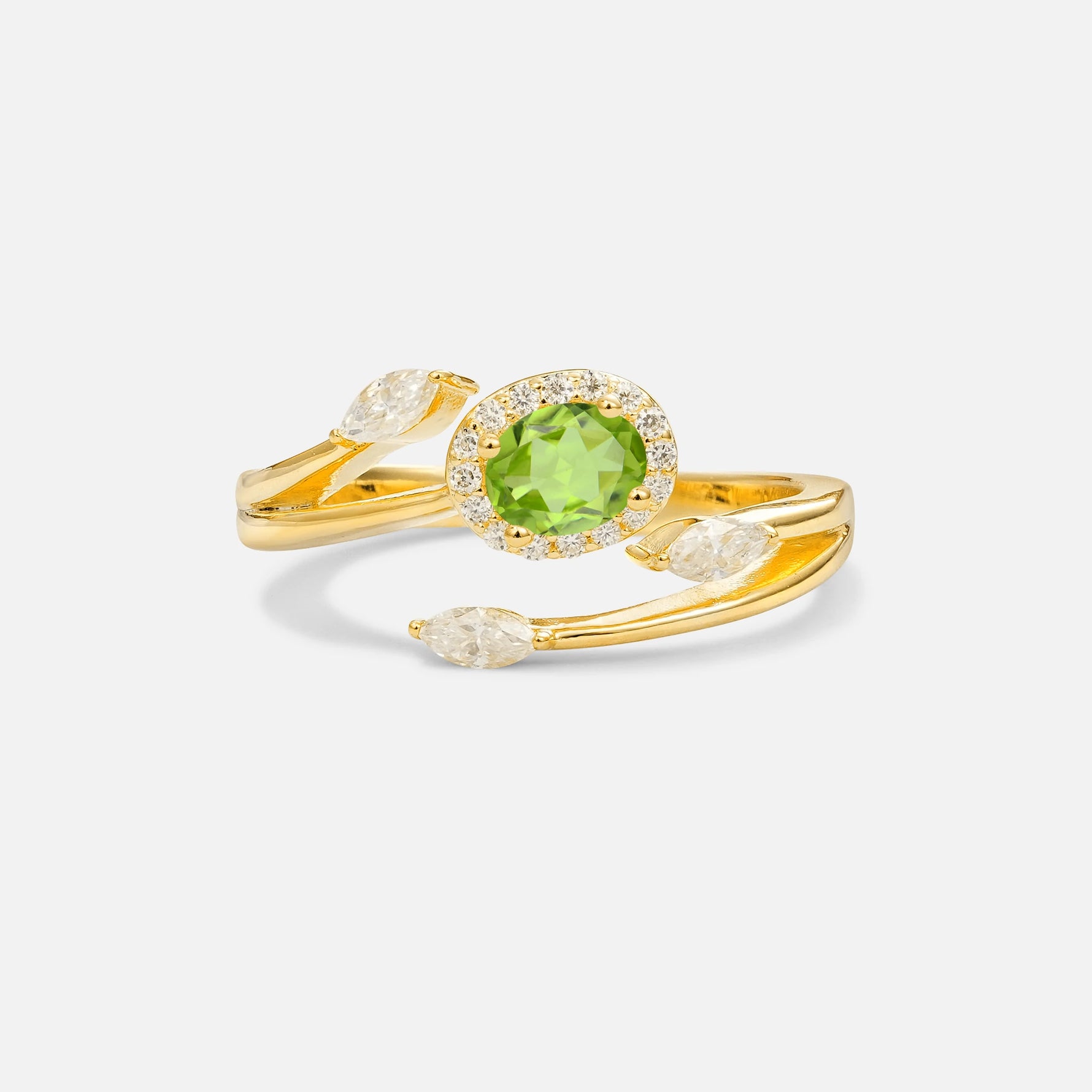 Oval Cut Peridot Engagement Ring with Halo and Marquise Side Stones - Additional view