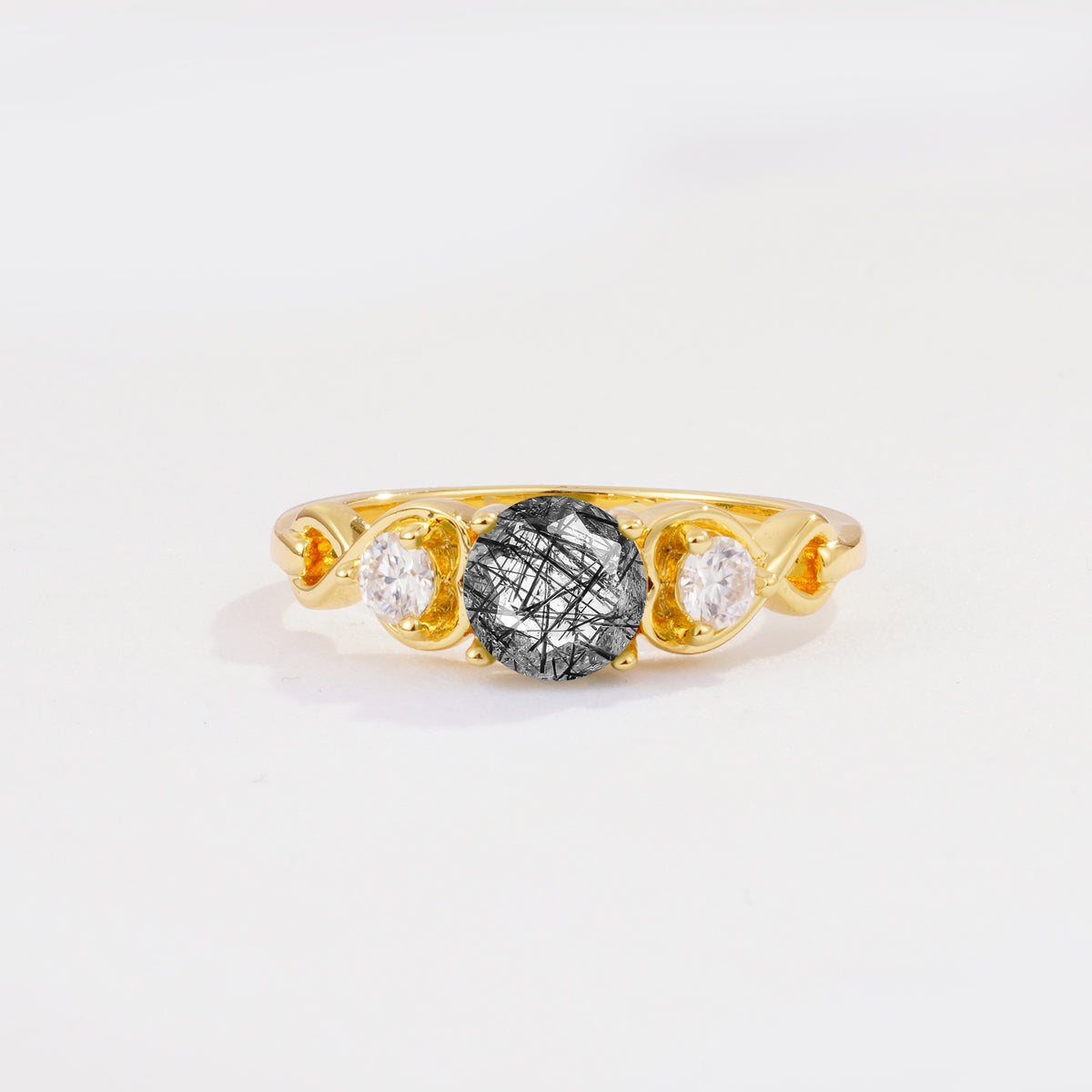 SR10658 Black Rutilated Quartz Ring - Yellow-Gold